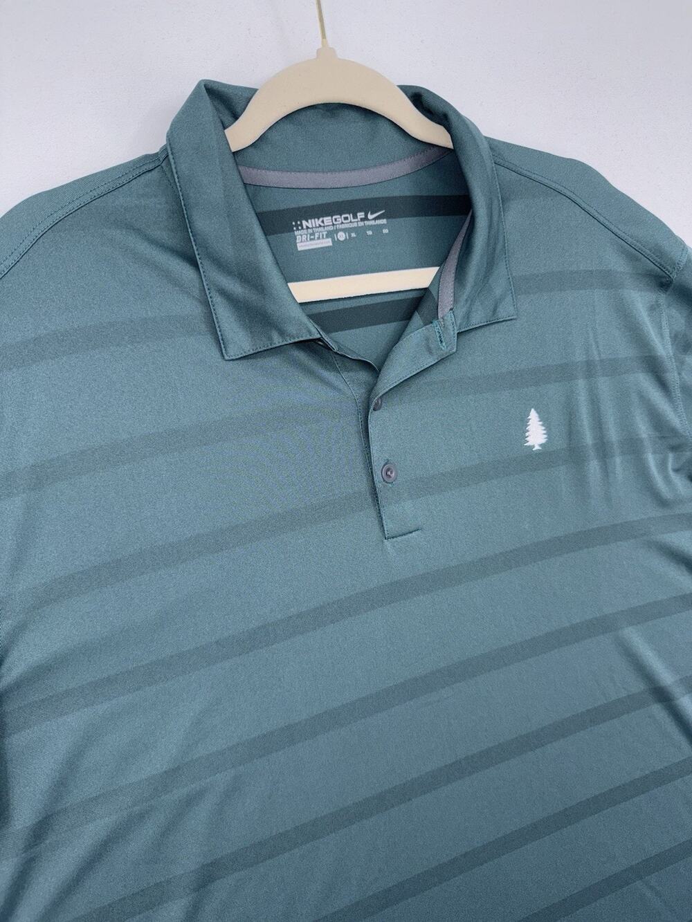 Nike Polo Shirt Mens XL Green Striped DriFIT Casual Golf Performance